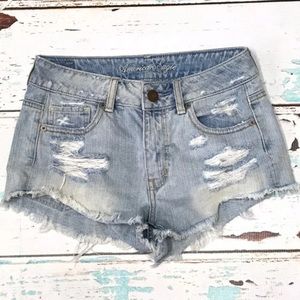 American Eagle High Waisted Light Wash Jean Shorts